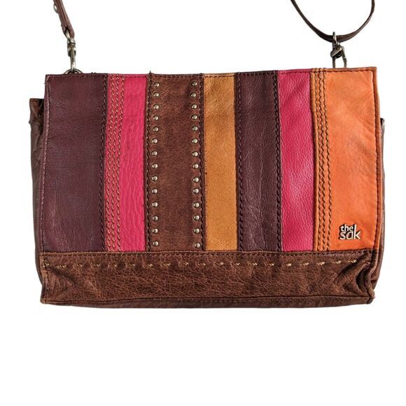 The Sak Striped Patchwork Color Leather Adjustable Crossbody Shoulder Bag SPOT - Picture 6 of 13